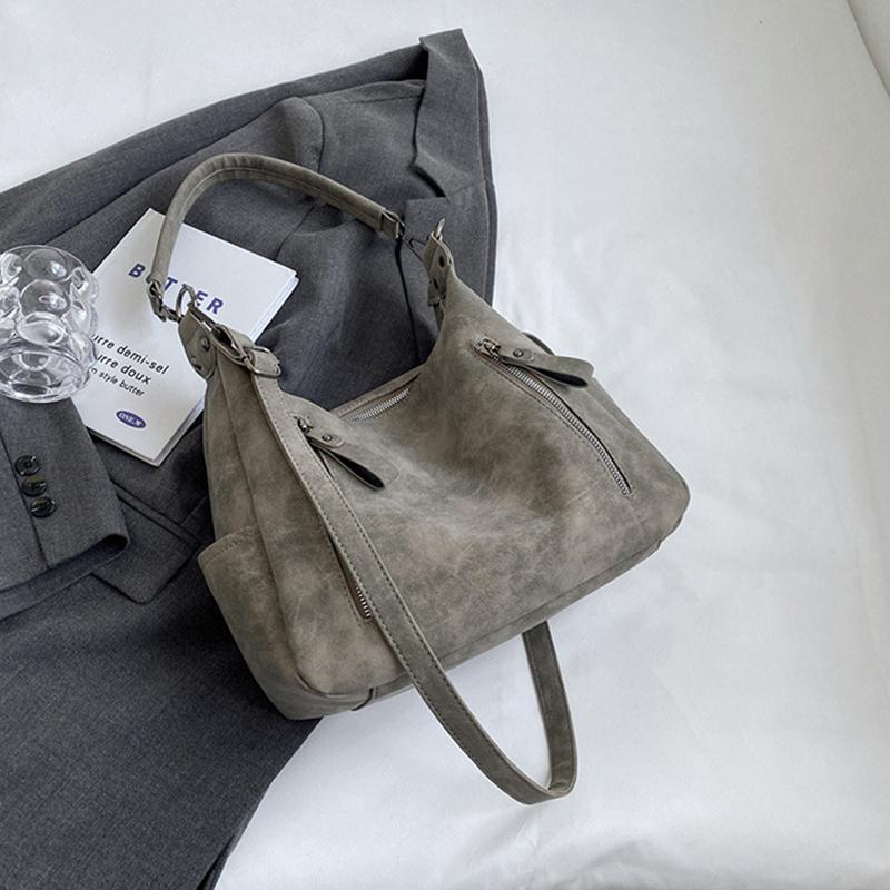 Yogodlns Matte Leder Frauen Schulter Tasche Große Kapazität Winter Reise Weibliche Handtaschen Umhängetaschen Marke Design Shopper Totes 31x11x24cm graue von Joom DACH