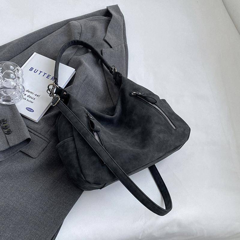 Yogodlns Matte Leder Frauen Schulter Tasche Große Kapazität Winter Reise Weibliche Handtaschen Umhängetaschen Marke Design Shopper Totes 31x11x24cm schwarz von Joom DACH