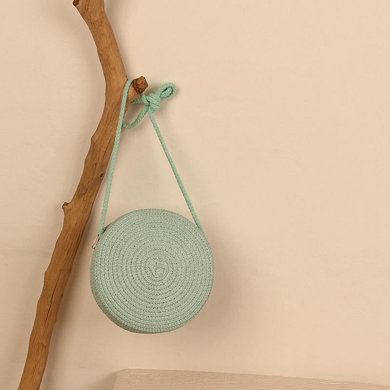 Yogodlns Mode Runde Stroh Taschen für Frauen Sommer Gewebte Strand Tasche Handgemachte Umhängetasche Umhängetasche Bohemia Messenger Bag Handtasche 16.5x8x16.5cm minze, grüne von Joom DACH