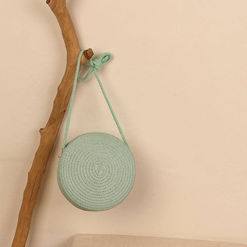 Yogodlns Mode Runde Stroh Taschen für Frauen Sommer Gewebte Strand Tasche Handgemachte Umhängetasche Umhängetasche Bohemia Messenger Bag Handtasche 16.5x8x16.5cm minze, grüne von Joom DACH