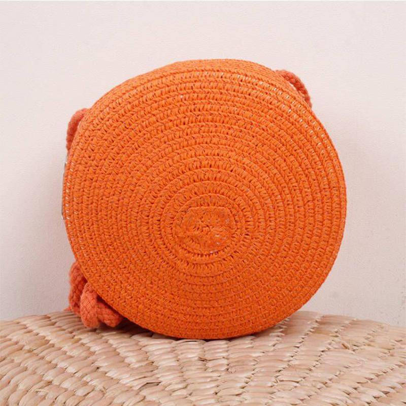 Yogodlns Mode Runde Stroh Taschen für Frauen Sommer Gewebte Strand Tasche Handgemachte Umhängetasche Umhängetasche Bohemia Messenger Bag Handtasche 16.5x8x16.5cm orange von Joom DACH