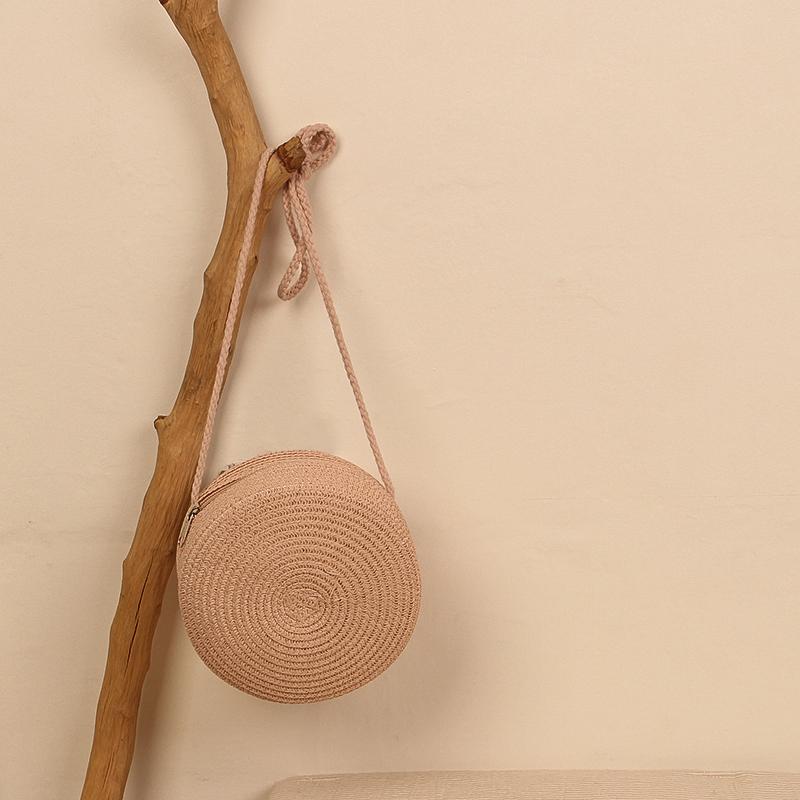 Yogodlns Mode Runde Stroh Taschen für Frauen Sommer Gewebte Strand Tasche Handgemachte Umhängetasche Umhängetasche Bohemia Messenger Bag Handtasche 16.5x8x16.5cm rosa von Joom DACH