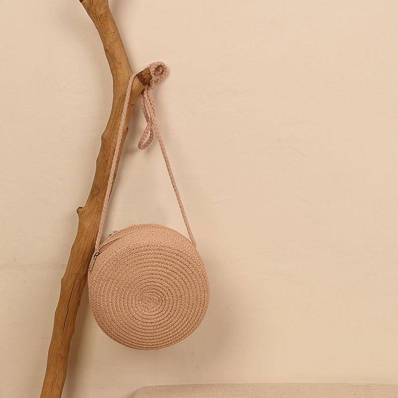 Yogodlns Mode Runde Stroh Taschen für Frauen Sommer Gewebte Strand Tasche Handgemachte Umhängetasche Umhängetasche Bohemia Messenger Bag Handtasche 16.5x8x16.5cm rosa von Joom DACH