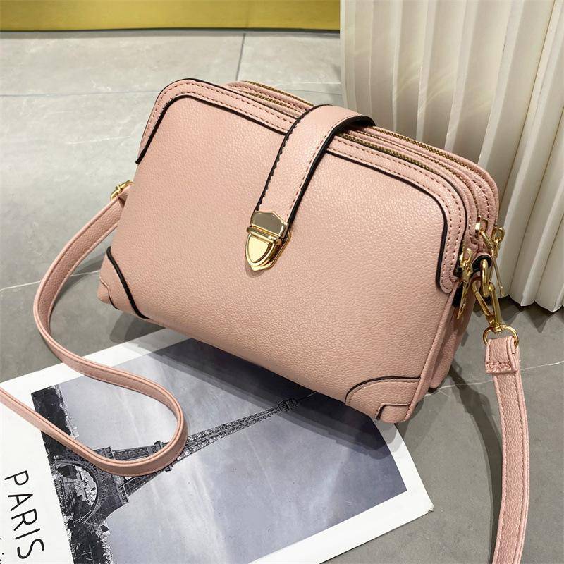 Yogodlns Modische Handy-Umhängetasche für Damen, PU-Leder, Umhängetasche, lässig, kleine quadratische Tasche, einfarbig, Messenger-Handtasche 21x8x15cm rosa von Joom DACH