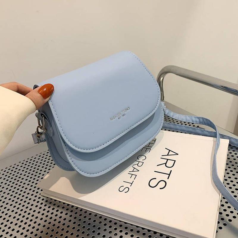 Yogodlns Modische Sattel-Umhängetasche für Damen, PU-Leder, Umhängetasche, einfache einfarbige Handtasche mit Klappe 19*7*15cm hellblaue von Joom DACH