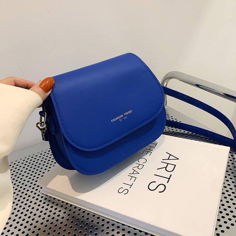 Yogodlns Modische Sattel-Umhängetasche für Damen, PU-Leder, Umhängetasche, einfache einfarbige Handtasche mit Klappe 19*7*15cm königsblau von Joom DACH