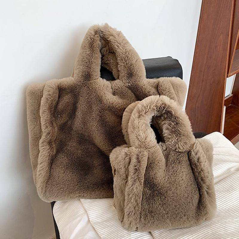 Yogodlns Plüsch-Handtasche für Damen, großes Fassungsvermögen, modische Umhängetasche, Herbst und Winter, Pendler-Umhängetasche, flauschige Shopper-Taschen small khaki von Joom DACH