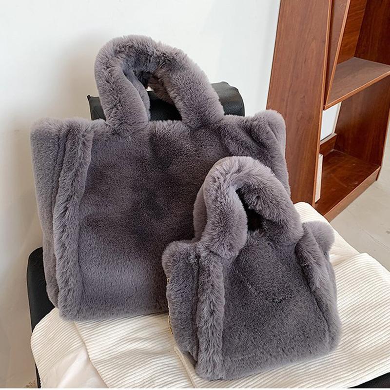 Yogodlns Plüsch-Handtasche für Damen, großes Fassungsvermögen, modische Umhängetasche, Herbst und Winter, Pendler-Umhängetasche, flauschige Shopper-Taschen small graue von Joom DACH