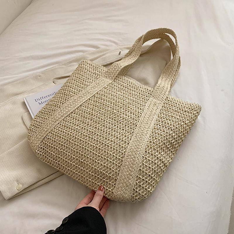 Yogodlns Sommer Gewebte Umhängetasche Frauen Strand Tasche Weibliche Stroh Gestrickte Handgemachte Große Kapazität Handtasche Geldbörse Reise Quaste Shopper Tote 36x2x40cm beige von Joom DACH