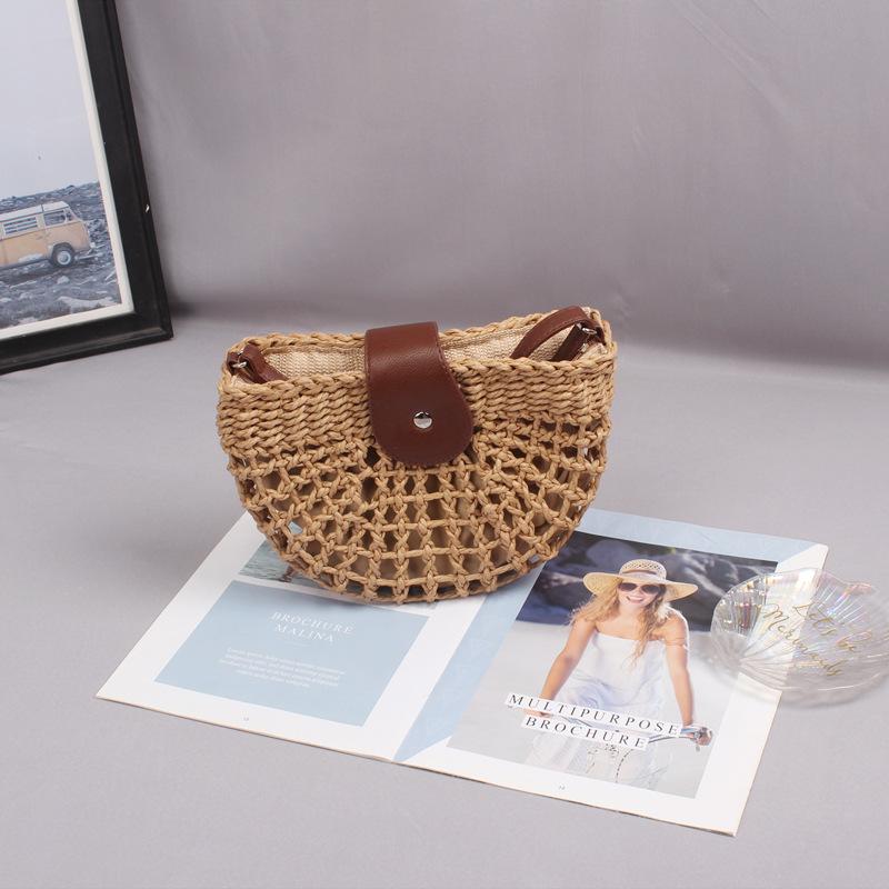 Yogodlns Sommer Stroh Tasche Für Frauen Mode Halbkreis Umhängetaschen Rattan Handgemachte Messenger Handtasche Reise Strand Taschen Tote 25*7*17cm khaki von Joom DACH