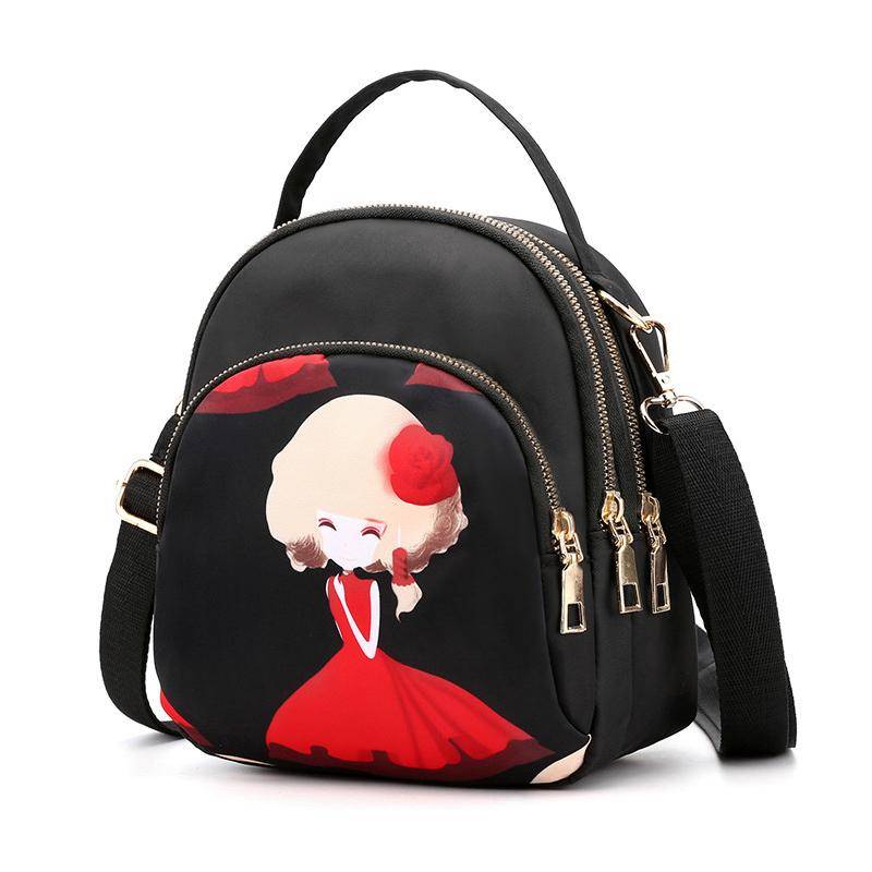 Yogodlns Trendy Neue Nylon Rucksack Für frauen Multifunktions Schulter Umhängetasche Druck Wasserdicht Rucksack Reise Dame Pack 18*11*21cm rot/schwarz von Joom DACH