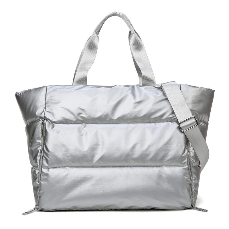 Yogodlns Winter Große Kapazität Wasserdichte Tote Umhängetasche für Frauen Space Pad Baumwolle Feder Daunen Umhängetasche Weibliche Casual Handtaschen 42*23*31cm silber von Joom DACH
