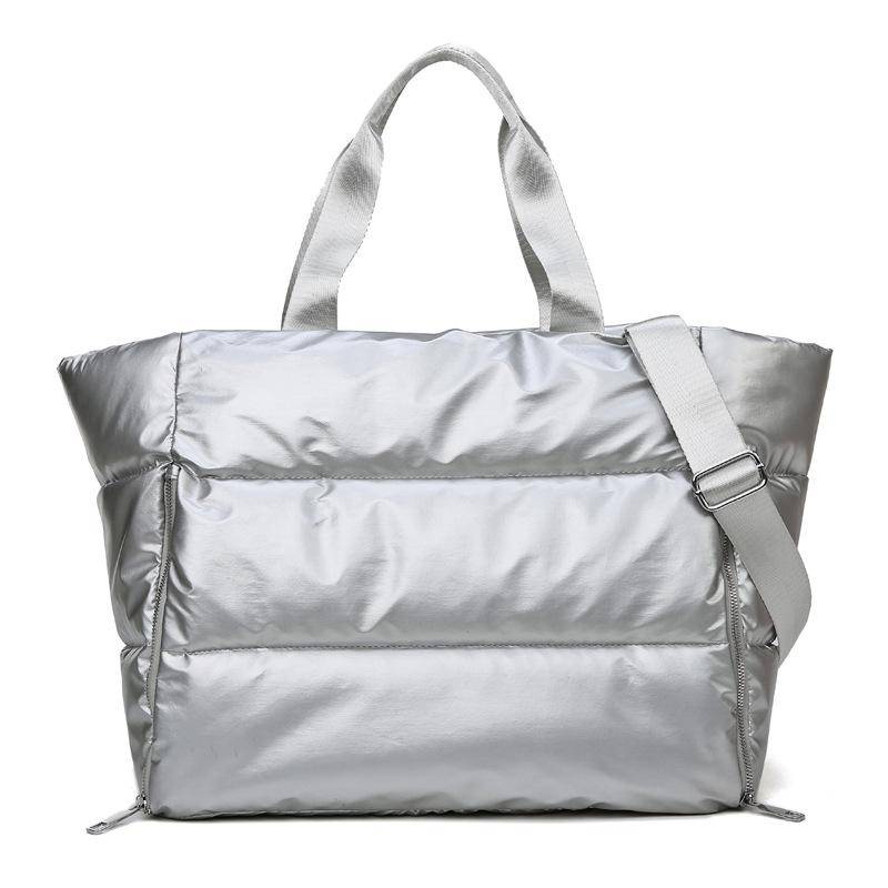 Yogodlns Winter Große Kapazität Wasserdichte Tote Umhängetasche für Frauen Space Pad Baumwolle Feder Daunen Umhängetasche Weibliche Casual Handtaschen 42*23*31cm silber von Joom DACH
