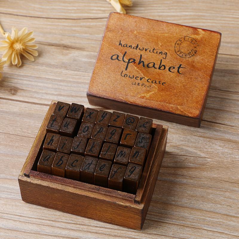 Yoofun 28-teiliges Alphabet-Stempel-Set aus Vintage-Holz-Gummibuchstaben, Standard-Stempelset für Bastelarbeiten, Kartenherstellung, Planer, Scrapbooking, Tagebücher MYY Draft lower case von Joom DACH
