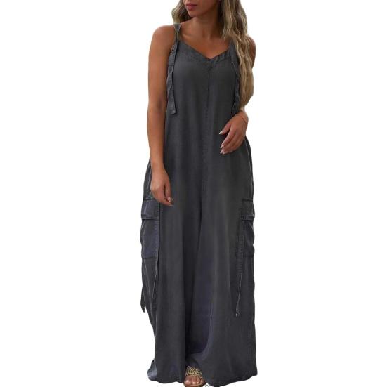 Yousheng Lockere Jumpsuits für Damen, Overalls, verstellbare Träger, Baggy-Jumpsuits, lässiger Strampler mit weitem Bein und Taschen, Boho-Stil, fließende Palazzo-Hose S dunkelgraue Yousheng Lockere Jumpsuits für Damen, Overalls, verstellbare Träger, Baggy-Jumpsuits, lässiger Strampler mit weitem Bein und Taschen, Boho-Stil, fließende Palazzo-Hose S dunkelgraue von Joom DACH