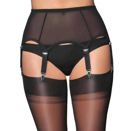 Yousheng Perspective Strumpfgürtel für Damen, verstellbar, sechs Clips, Strumpfband, Beingeschirr, Damen-Accessoire für die Flitterwochen XL schwarz von Joom DACH