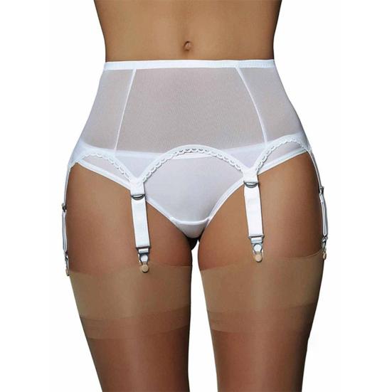 Yousheng Perspective Strumpfgürtel für Damen, verstellbar, sechs Clips, Strumpfband, Beingeschirr, Damen-Accessoire für die Flitterwochen XL weiß von Joom DACH