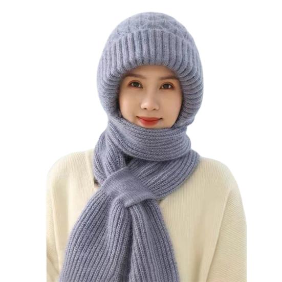 Yousheng Wintermütze für Damen mit integriertem Schal, dick, warm, gestrickt, winddicht, hohe Elastizität, umfassender Schutz, Outdoor-Reisemütze für kaltes Wetter grau von Joom DACH