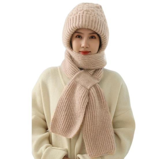 Yousheng Wintermütze für Damen mit integriertem Schal, dick, warm, gestrickt, winddicht, hohe Elastizität, umfassender Schutz, Outdoor-Reisemütze für kaltes Wetter beige von Joom DACH
