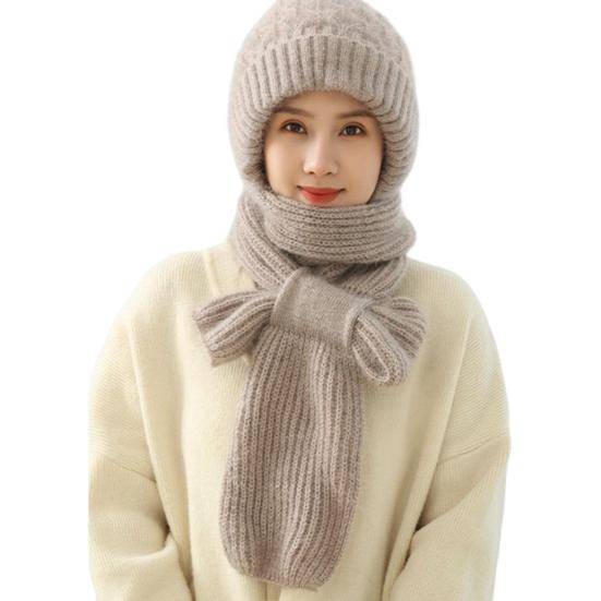 Yousheng Wintermütze für Damen mit integriertem Schal, dick, warm, gestrickt, winddicht, hohe Elastizität, umfassender Schutz, Outdoor-Reisemütze für kaltes Wetter apricot von Joom DACH