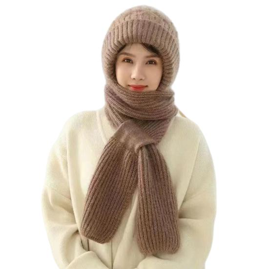 Yousheng Wintermütze für Damen mit integriertem Schal, dick, warm, gestrickt, winddicht, hohe Elastizität, umfassender Schutz, Outdoor-Reisemütze für kaltes Wetter khaki von Joom DACH