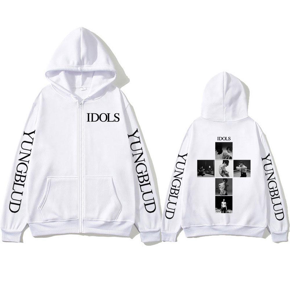 Yungblud IDOLS Album Tour Reißverschluss-Hoodies Herren Damen Mode Hip Hop Pullover Rock Vintage Zip Up Sweatshirts Jacke Mäntel L weiß von Joom DACH
