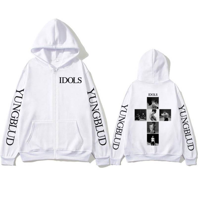 Yungblud IDOLS Album Tour Reißverschluss-Hoodies Herren Damen Mode Hip Hop Pullover Rock Vintage Zip Up Sweatshirts Jacke Mäntel L weiß von Joom DACH