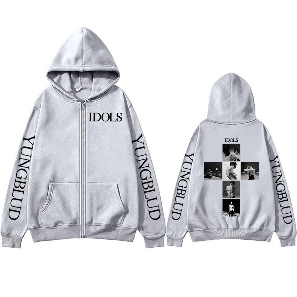 Yungblud IDOLS Album Tour Reißverschluss-Hoodies Herren Damen Mode Hip Hop Pullover Rock Vintage Zip Up Sweatshirts Jacke Mäntel M grau von Joom DACH