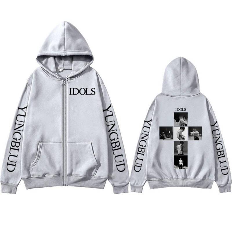 Yungblud IDOLS Album Tour Reißverschluss-Hoodies Herren Damen Mode Hip Hop Pullover Rock Vintage Zip Up Sweatshirts Jacke Mäntel M grau von Joom DACH