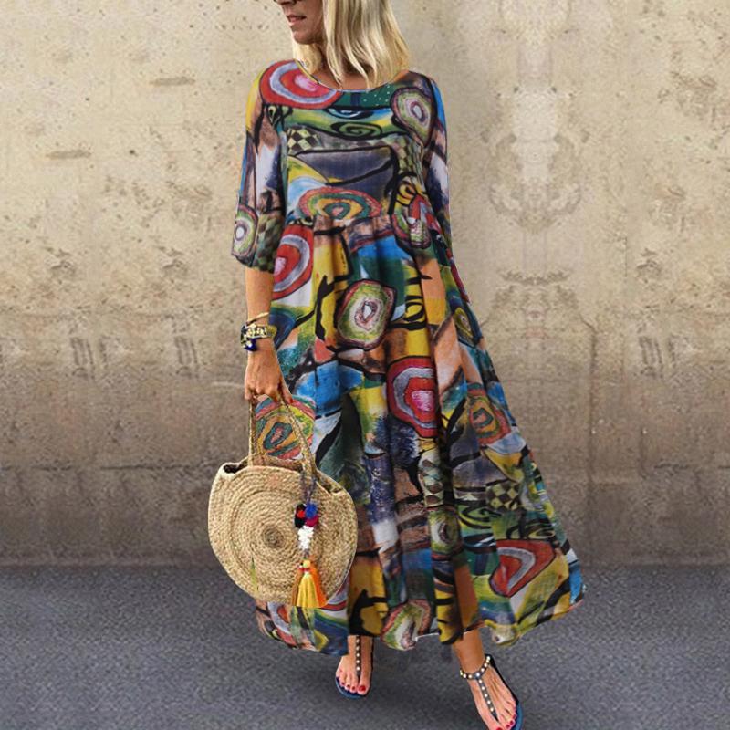 ZANZEA Bohemia Damen-Kleid mit Blumendruck, 3/4-Ärmel, lässiges langes Kleid 5XL grün ZANZEA Bohemia Damen-Kleid mit Blumendruck, 3/4-Ärmel, lässiges langes Kleid 5XL grün von Joom DACH