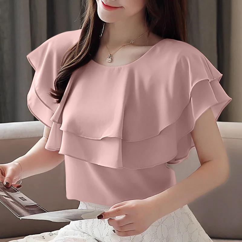ZANZEA Damen-Bluse mit Rundhalsausschnitt, doppellagigen Ärmeln, lockerer einfarbiger Bluse 3XL rosa von Joom DACH