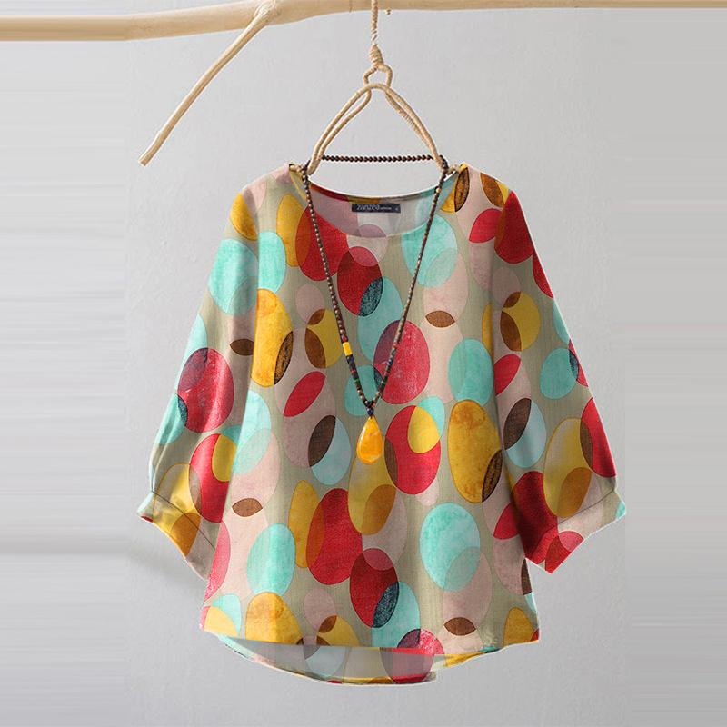 ZANZEA Damen Bluse mit Rundhalsausschnitt und 3/4-Ärmeln, lässiger Aufdruck M rot von Joom DACH