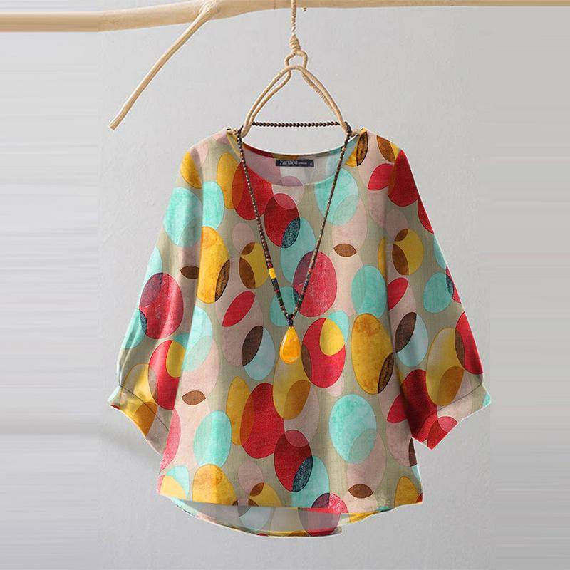 ZANZEA Damen Bluse mit Rundhalsausschnitt und 3/4-Ärmeln, lässiger Aufdruck M rot von Joom DACH