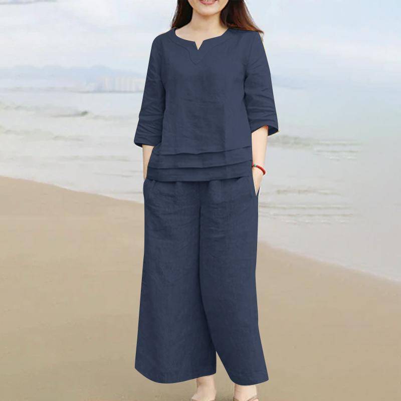 ZANZEA Damen-Bluse und Hose, lässiges zweiteiliges Hosenanzug-Set 4XL von Joom DACH