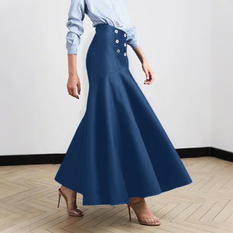 ZANZEA Damen Casual Einfarbig Fishtail Lange Röcke 4XL dunkelblaue von Joom DACH