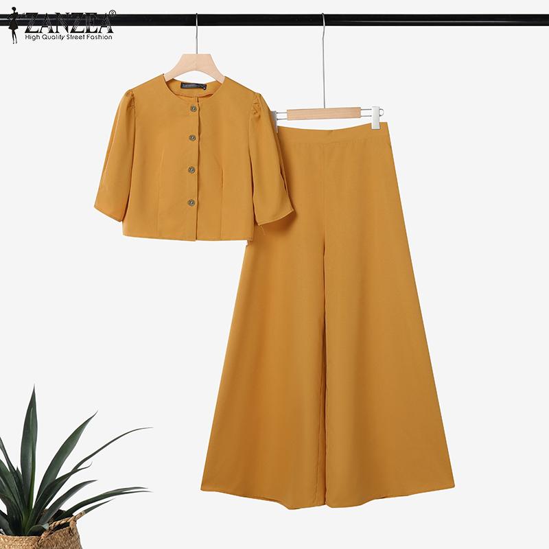 ZANZEA Damen Casual Kurzarm Bluse und Weitbein Hose Sommer Zweiteiler Set L orange von Joom DACH