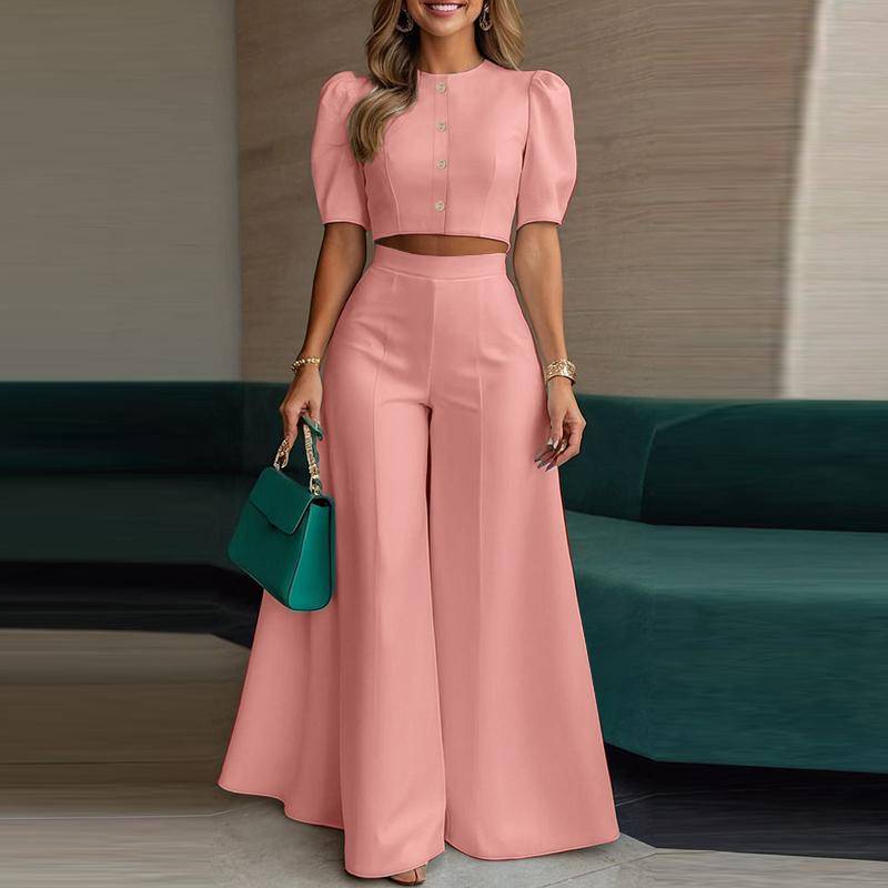 ZANZEA Damen Casual Kurzarm Bluse und Weitbein Hose Sommer Zweiteiler Set M rosa von Joom DACH