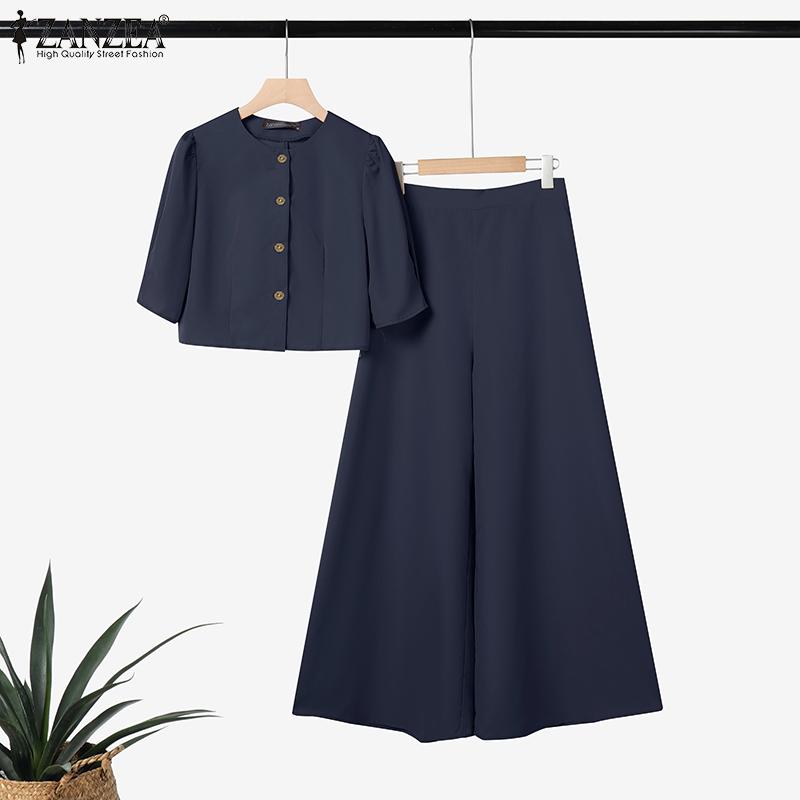 ZANZEA Damen Casual Kurzarm Bluse und Weitbein Hose Sommer Zweiteiler Set M von Joom DACH