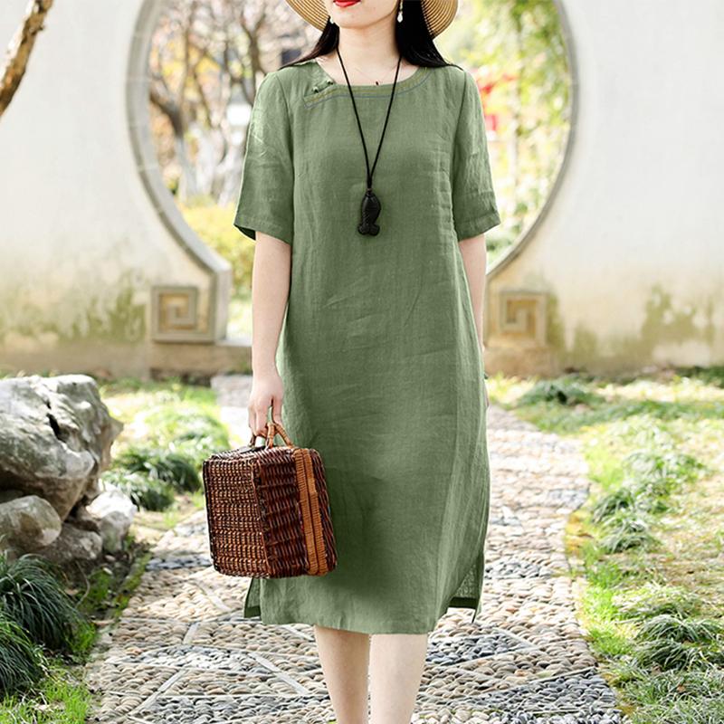 ZANZEA Damen Casual O-Ausschnitt Kurzarm Sommerkleid aus Baumwolle XL grün von Joom DACH