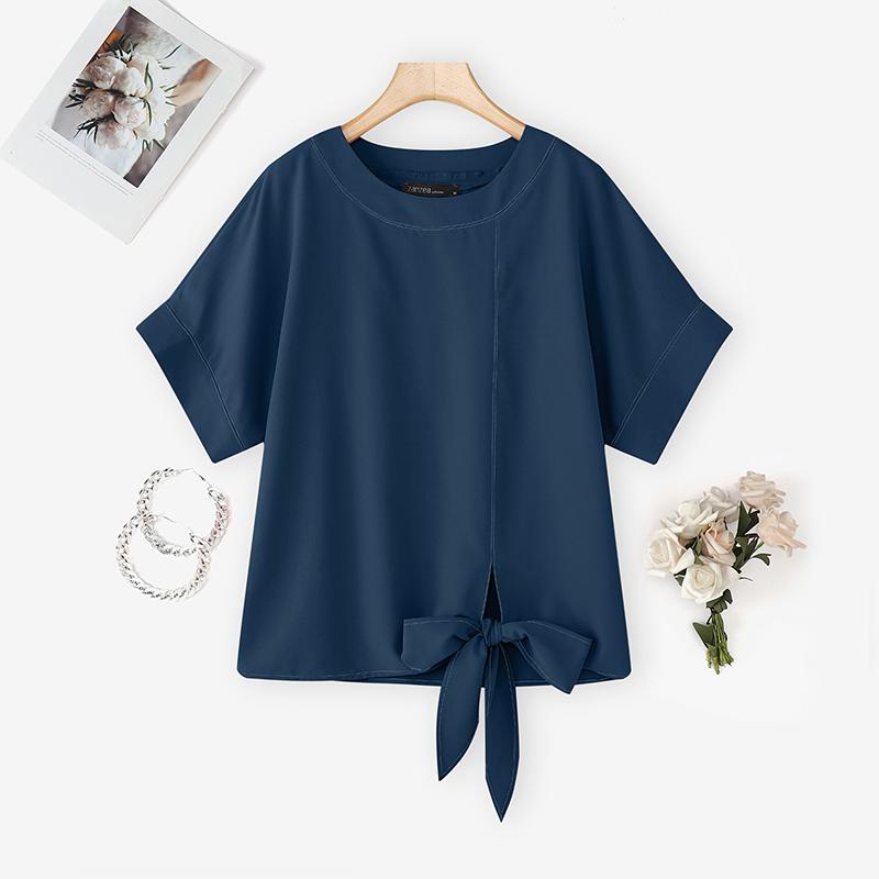 ZANZEA Damen Casual Rundhals Locker Sommer Kurzarm Bluse 5XL von Joom DACH