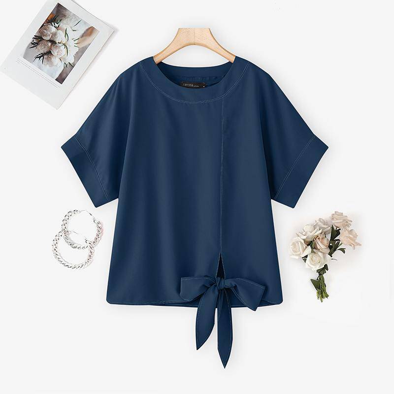 ZANZEA Damen Casual Rundhals Locker Sommer Kurzarm Bluse 5XL von Joom DACH