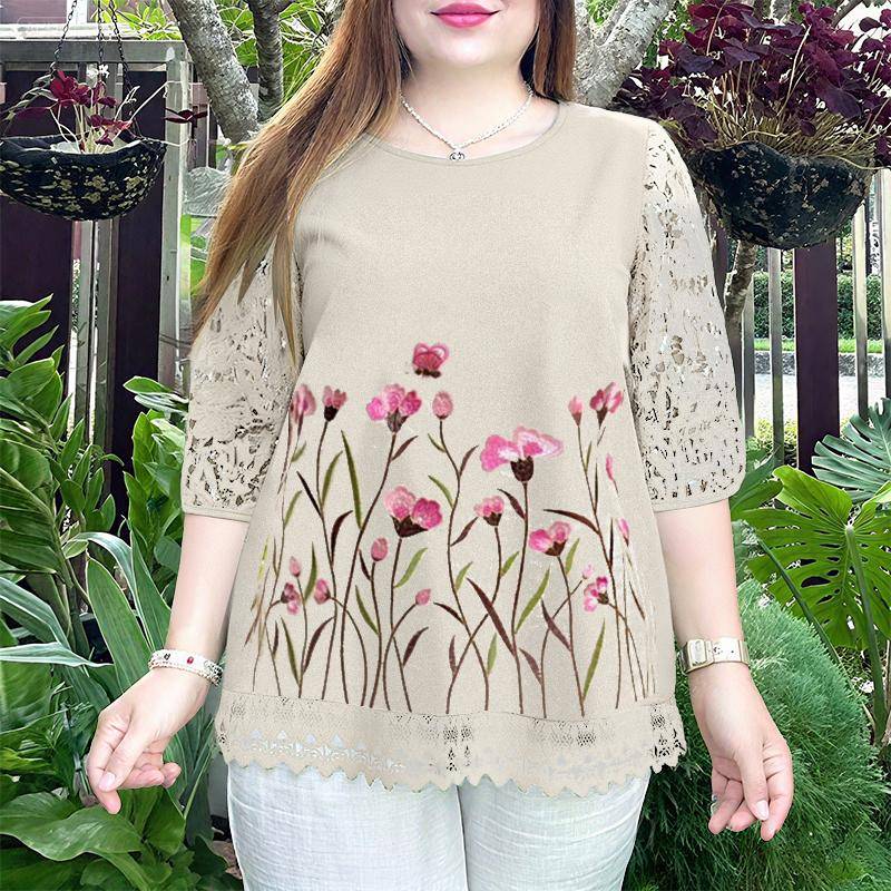 ZANZEA Damen Casual Rundhals Spitze Häkelspitze Spleiß 3/4 Ärmel Locker Stickerei Bluse 4XL von Joom DACH