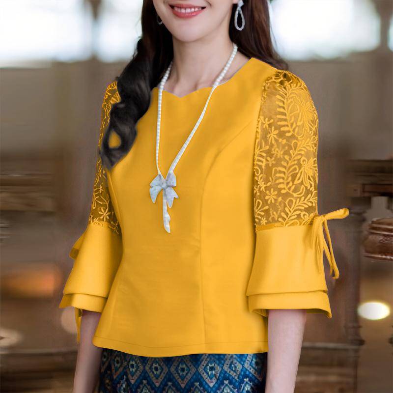 ZANZEA Damen Casual Rundhals Spitze Patchwork 3/4 Ärmel Sommer Bluse 5XL von Joom DACH