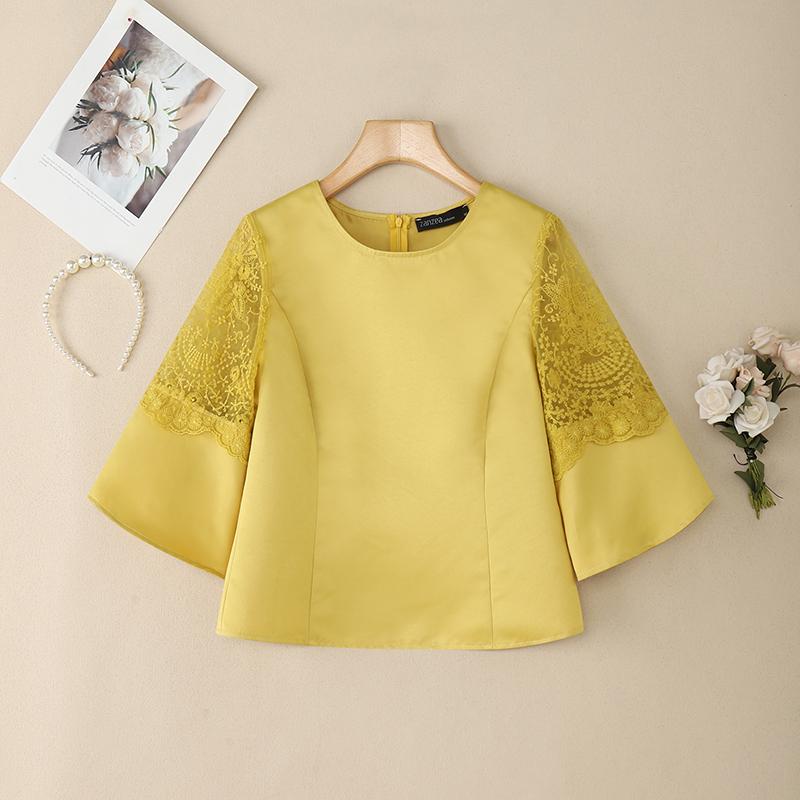 ZANZEA Damen Casual Rundhals Spitzen-Patchwork Sommer 3/4-Ärmel Bluse 2XL von Joom DACH