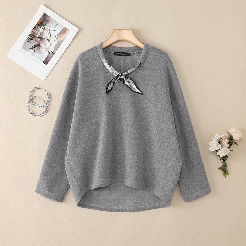 ZANZEA Damen Casual V-Ausschnitt Langarm Locker Herbst Dünne Pullover Tops L graue von Joom DACH