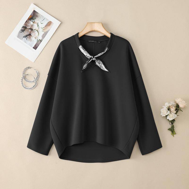 ZANZEA Damen Casual V-Ausschnitt Langarm Locker Herbst Dünne Pullover Tops L schwarz von Joom DACH