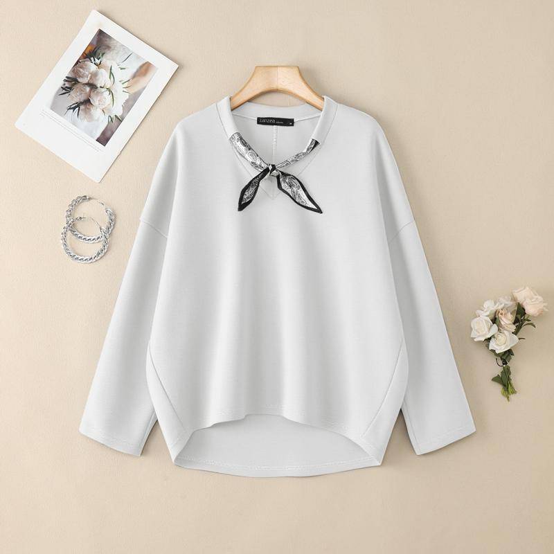 ZANZEA Damen Casual V-Ausschnitt Langarm Locker Herbst Dünne Pullover Tops 3XL weiß von Joom DACH