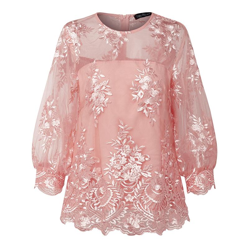 ZANZEA Damen Elegant Spitze Patchwork Sommer 3/4 Ärmel Lässige Bluse 3XL rosa von Joom DACH
