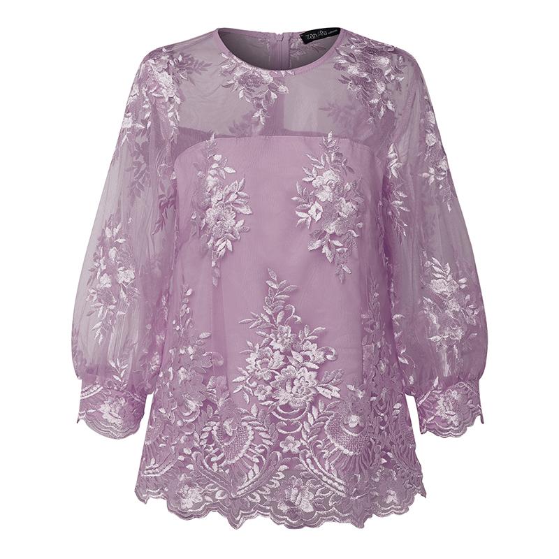 ZANZEA Damen Elegant Spitze Patchwork Sommer 3/4 Ärmel Lässige Bluse 5XL violett von Joom DACH