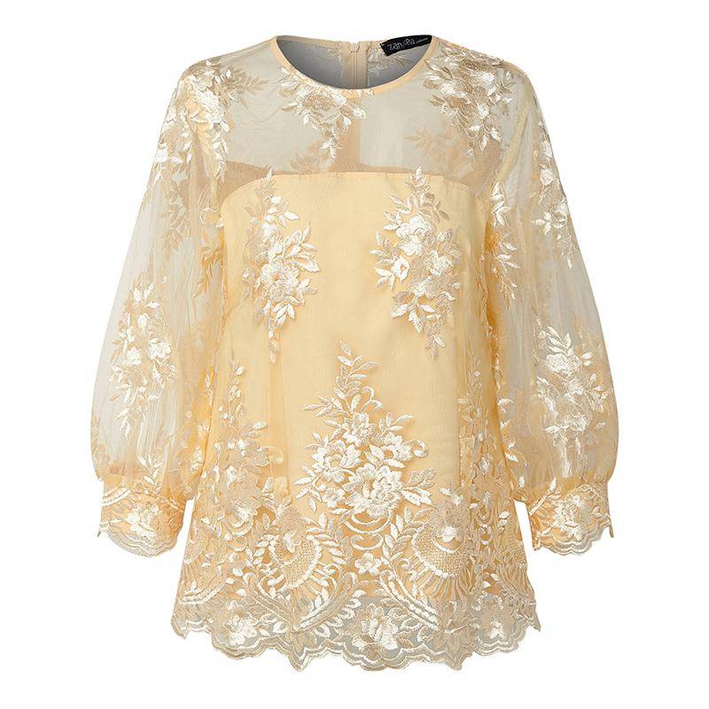 ZANZEA Damen Elegant Spitze Patchwork Sommer 3/4 Ärmel Lässige Bluse 5XL von Joom DACH